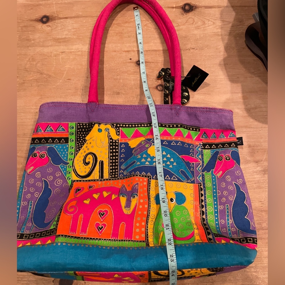 NWT VTG Vibrant Laurel Burch Dog Cat Animal Sparkly Canvas Tote Purse Bag - Picture 5 of 10